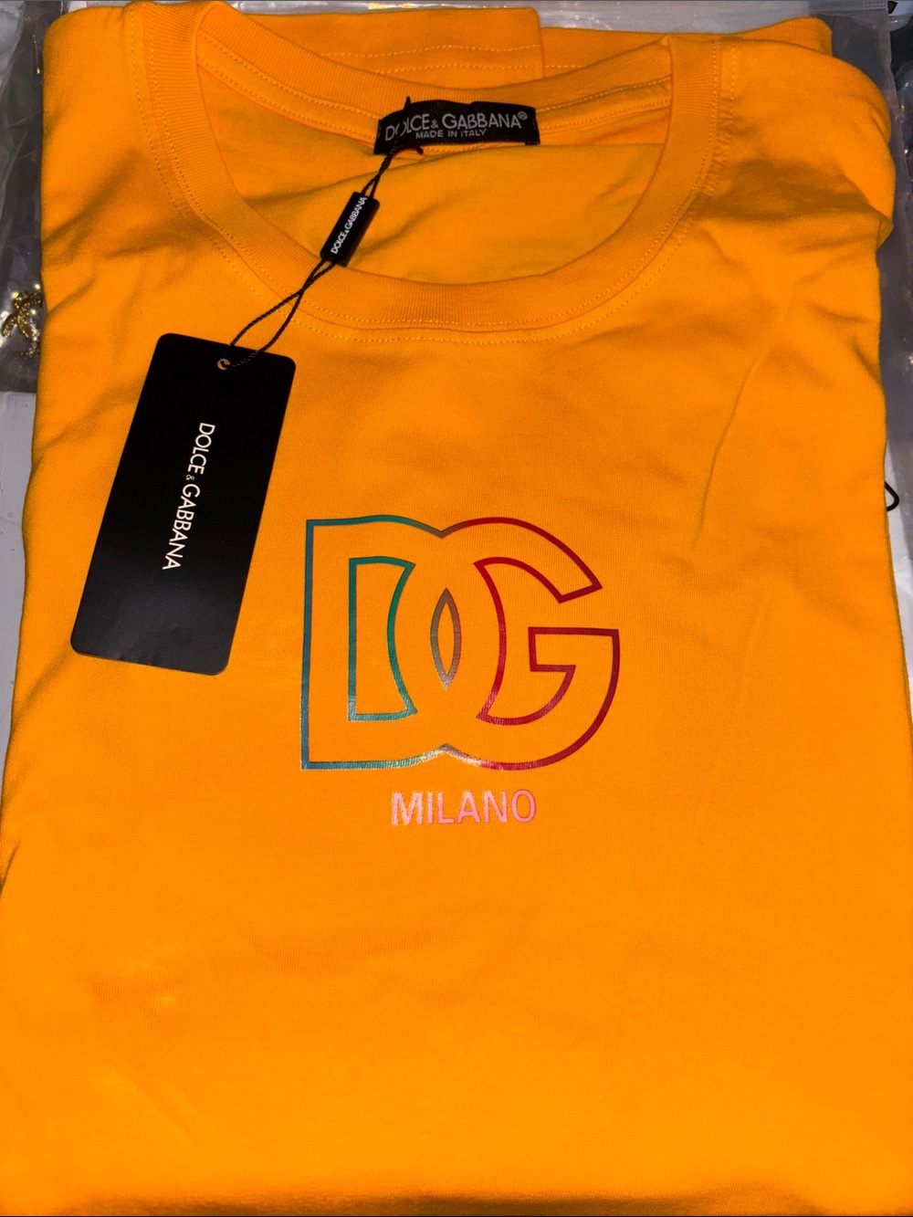 Dolce & Gabbana Kids Bright yellow  DG Milano Logo Tee